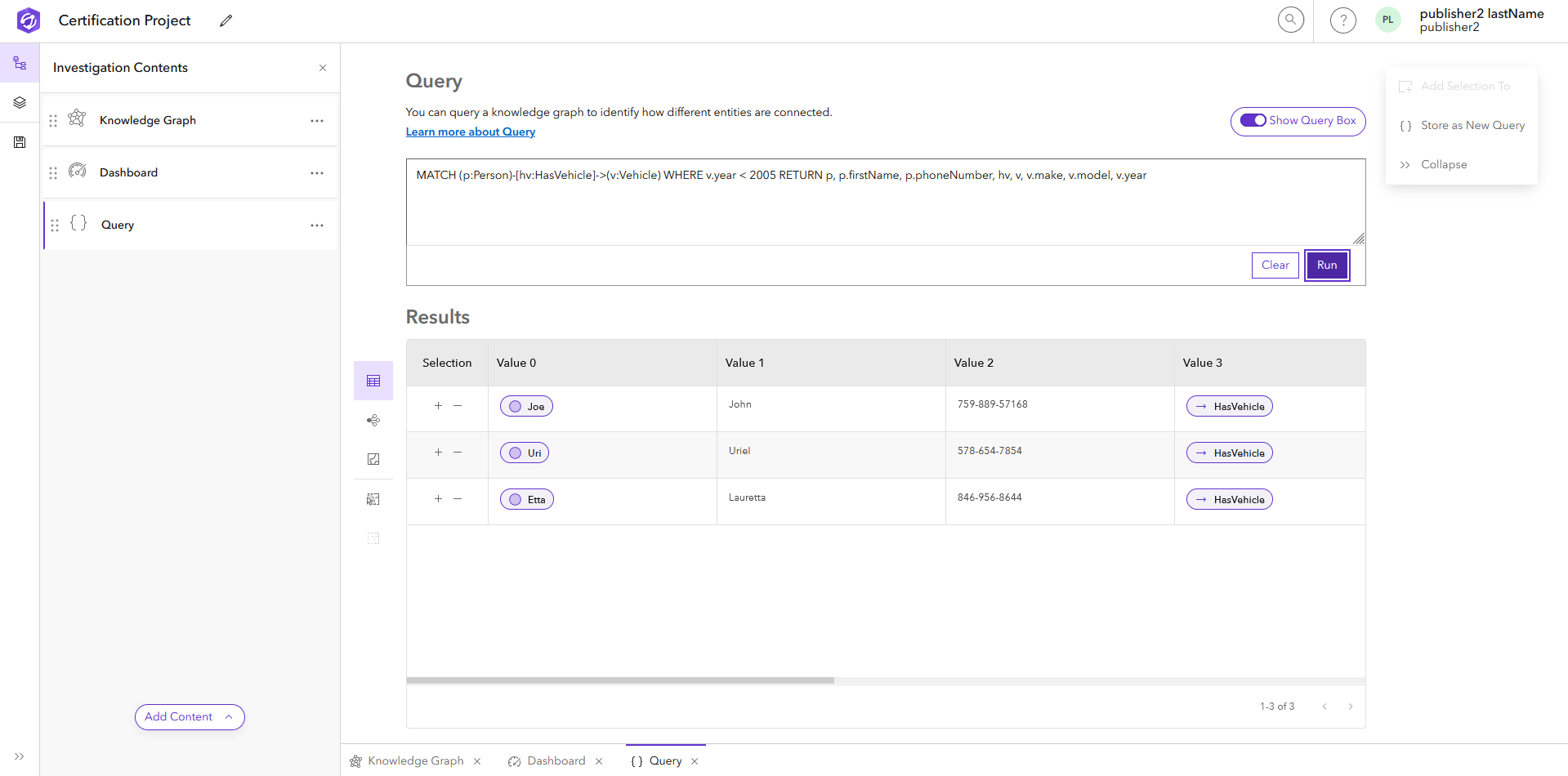 Query results Query results